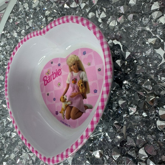 Barbie bowl 1996 vintage heart shaped plaid gingham dog cute tufted pink mini - Picture 4 of 9